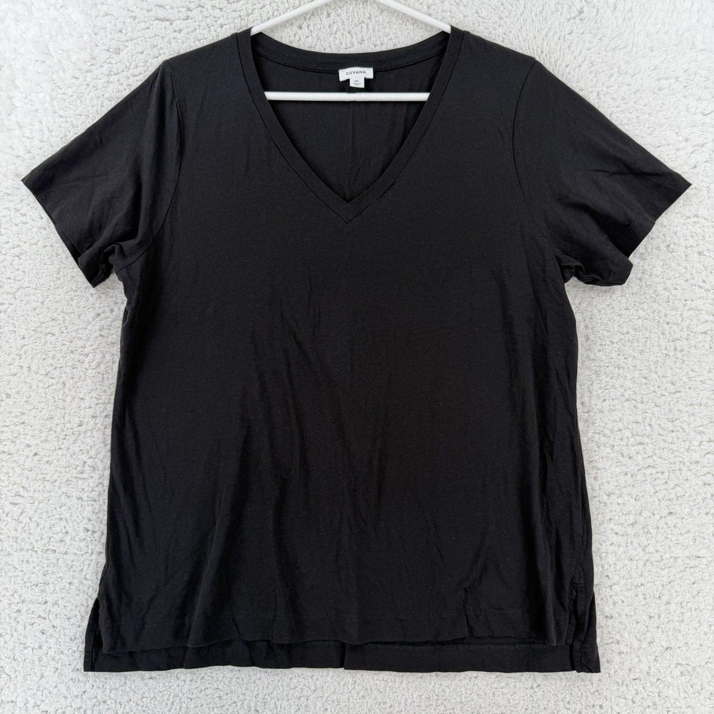 Cuyana Shirt Womens XL Black V Neck Short Sleeve Organic Pima Cotton Tee Top